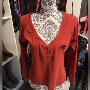Burnt Red Color Long Sleeve Harley Davidson Top Large